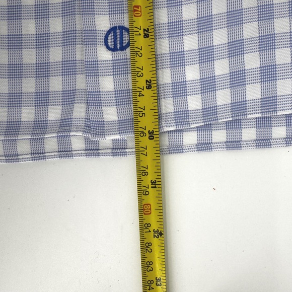 David Donahue Mens 17.5 34/35 Blue White Gingham Cotton Dress Shirt Plaid L/S - Picture 8 of 8